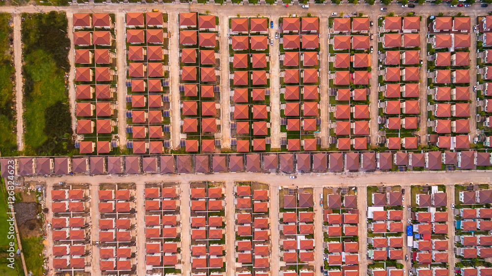 Top view aerial shot of Housing estate, Shot from drone Top view aerial shot of Housing estate, Shot from drone