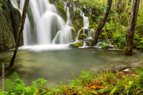 waterfall in deep forest in Plitvice national park