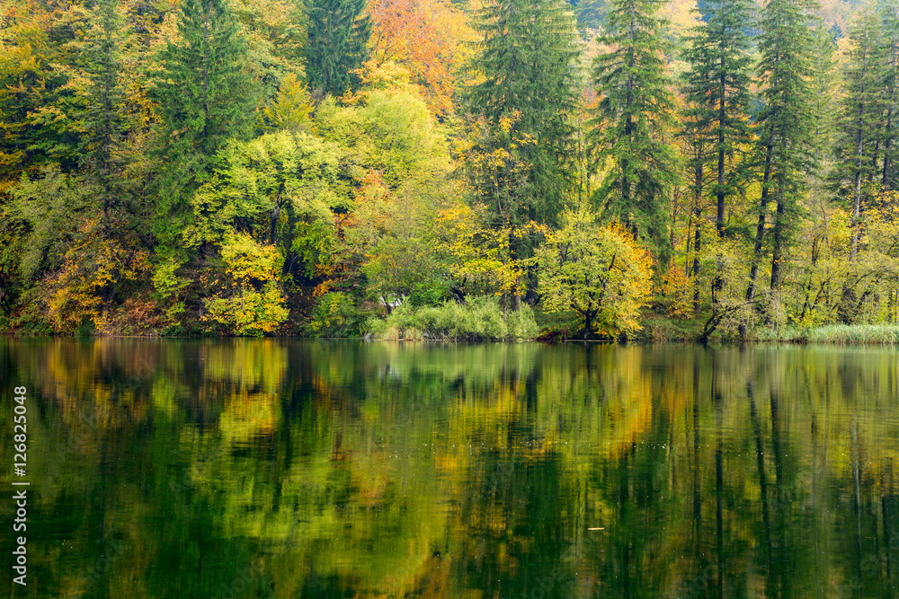 Autum forest lake Kozjak in Plitvice National Park Autum forest lake Kozjak in Plitvice National Park