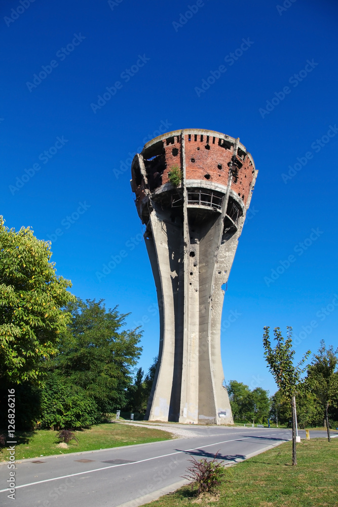 Fototapeta premium Damaged water tower in Vukovar, Croatia