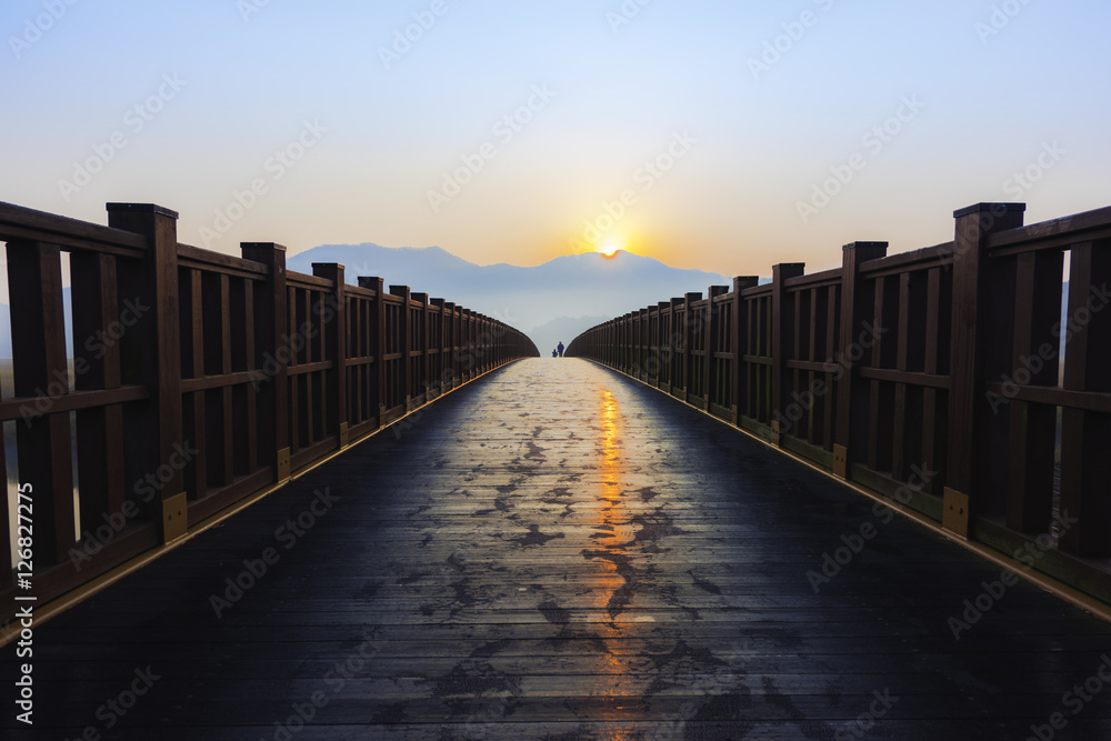Sunrise  on Wooden Bridge