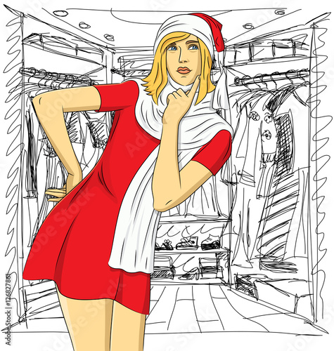 Vector Woman Waiting For Christmas