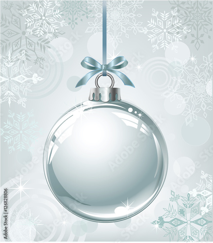 Vector realistic silver Christmas ball on a light abstract background