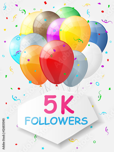 Milestone 5000 Followers. Background with balloons.