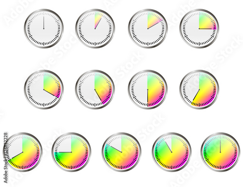 vector illustration set of colored stopwatch hand moves around the dial
