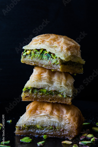 Turkish Traditional Dessert Baklava with Pistachio photo