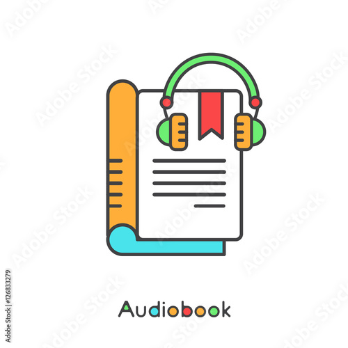 Audio Book and Electronic Reader with Headphones and Bookmark Vector Simple Icon