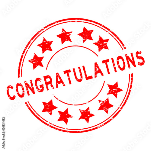 Grunge red congratulations with star icon round rubber stamp