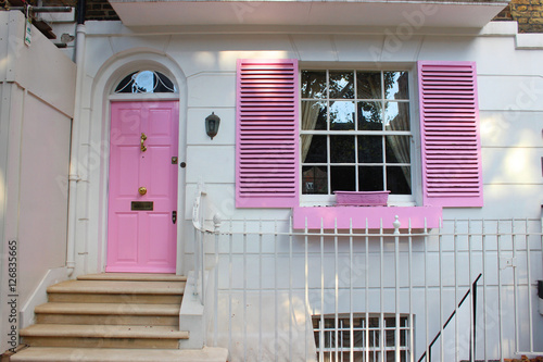 Pink door and window house.
