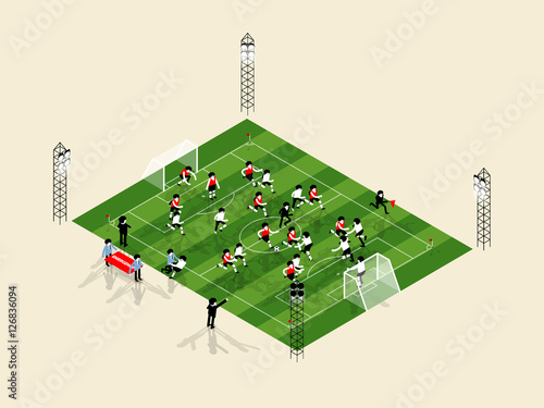 beautiful isometric graphic design illustration vector of football player are playing football soccer, football soccer graphic design concept