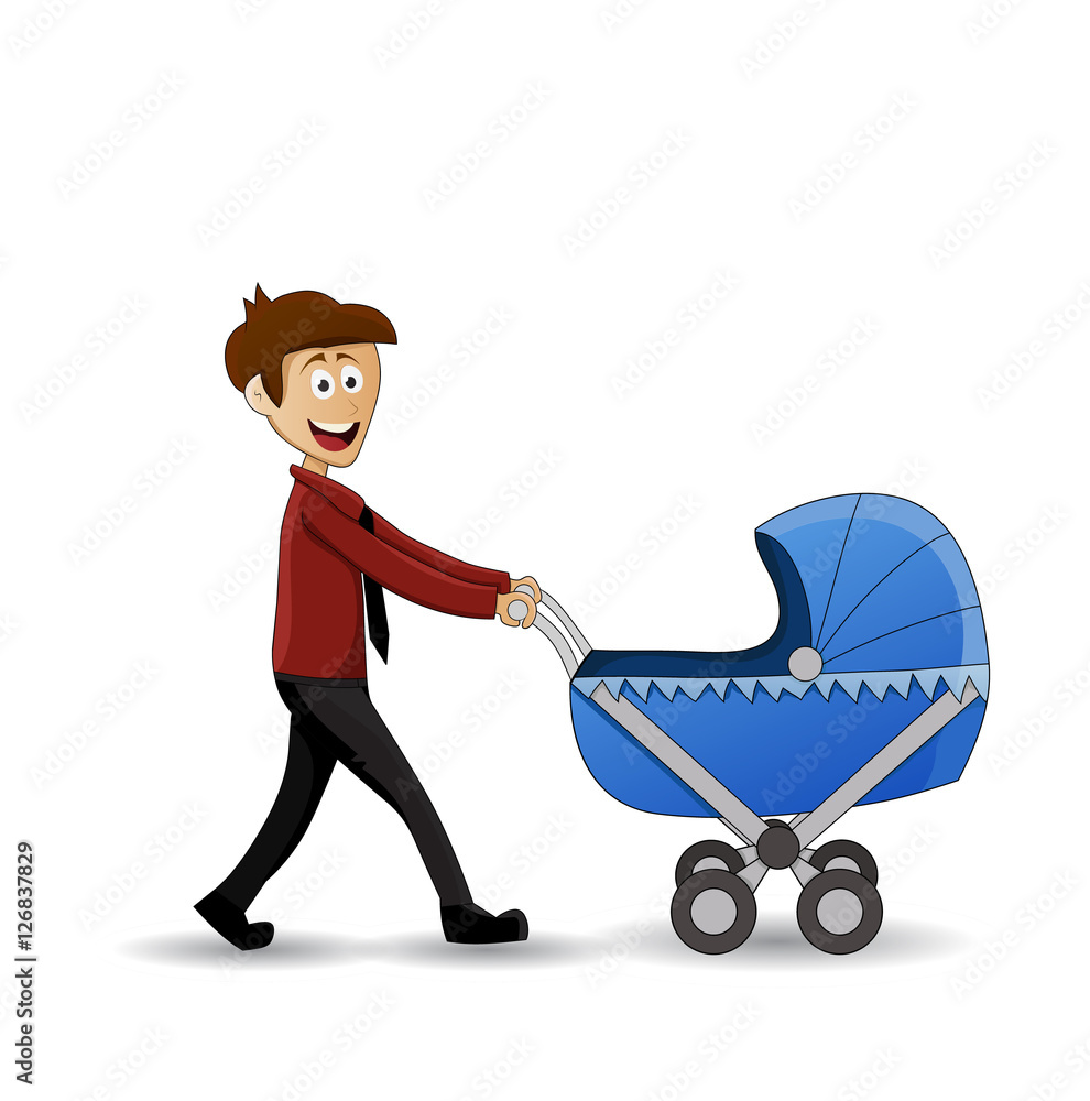 businessman with babyy in stroller isolated on white background businessman with babyy in stroller isolated on white background