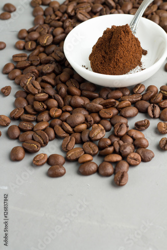 ground coffee close-up on a gray background