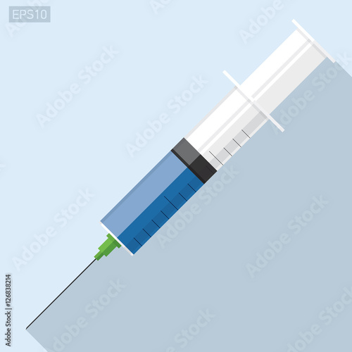Medical syringe with medicine on color background. Vector design element