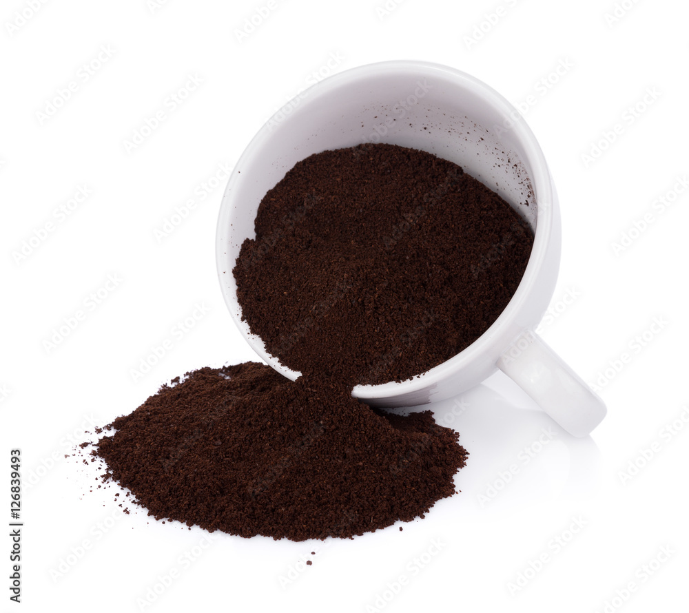 coffee powder on white background. top view coffee powder on white background. top view