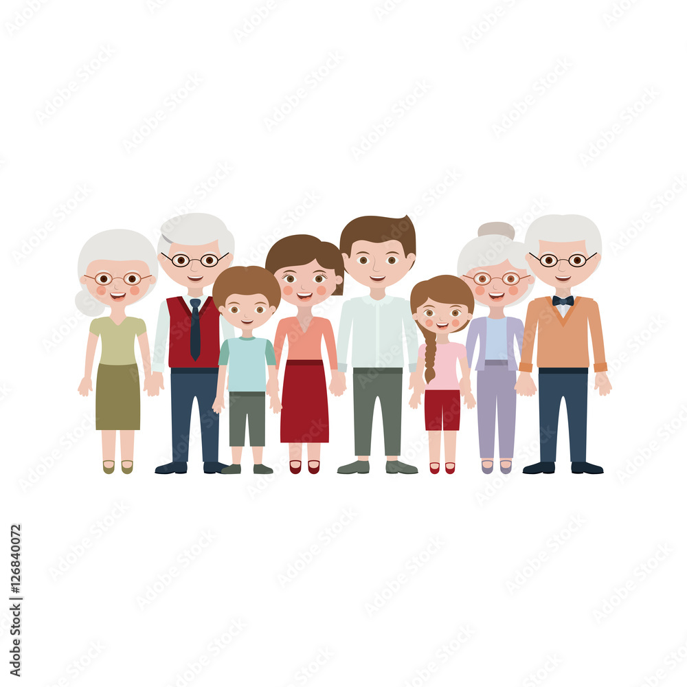 Grandparents parents and kids cartoons icon. Family relationship avatar and generation theme. Isolated design. Vector illustration
