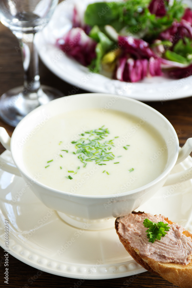 Vishisuaz soup with leeks and cream. Vishisuaz soup with leeks and cream.