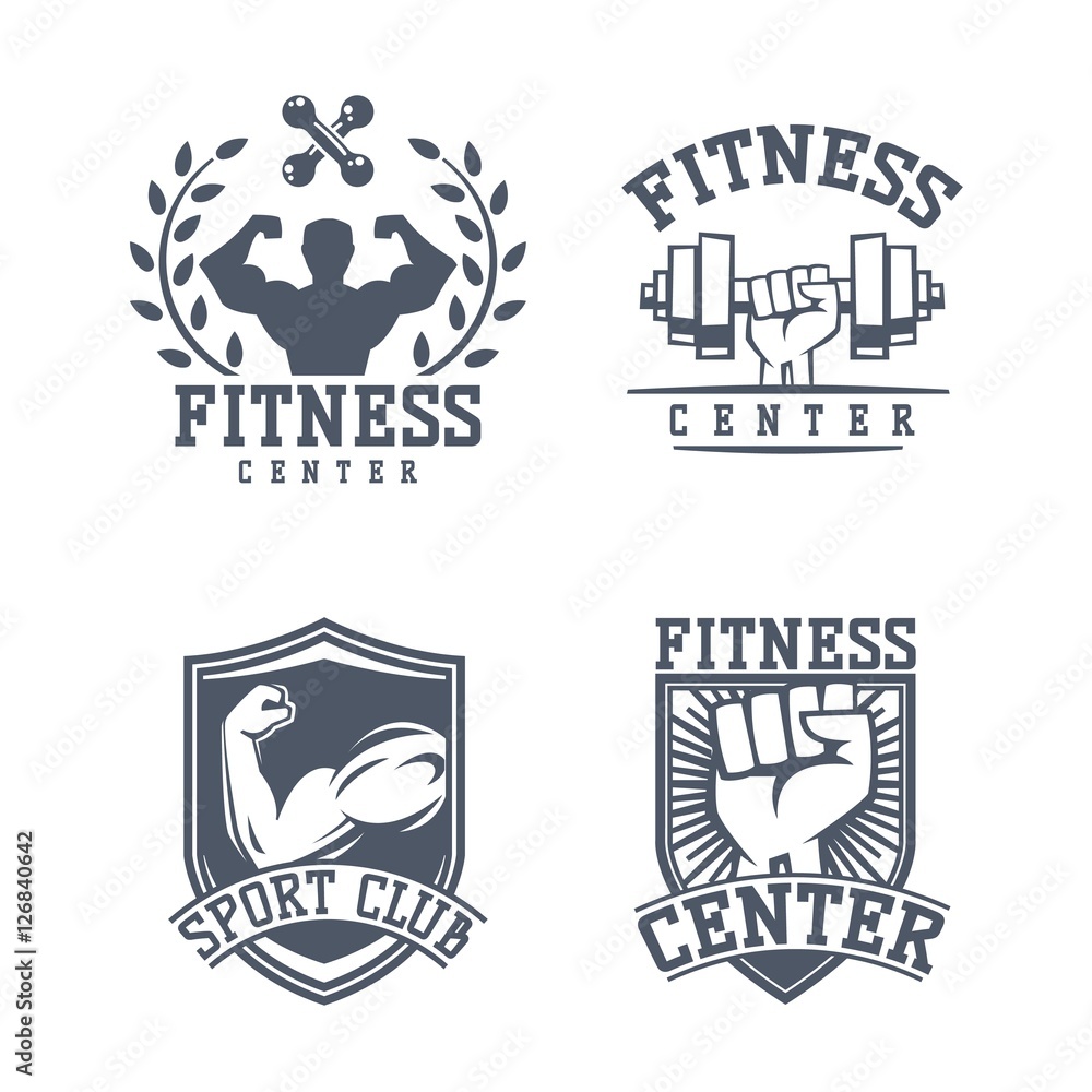 Obraz premium Gym fitness logo vector badge.