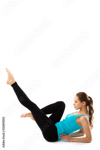 Sport fitness woman, young healthy girl doing exercises.