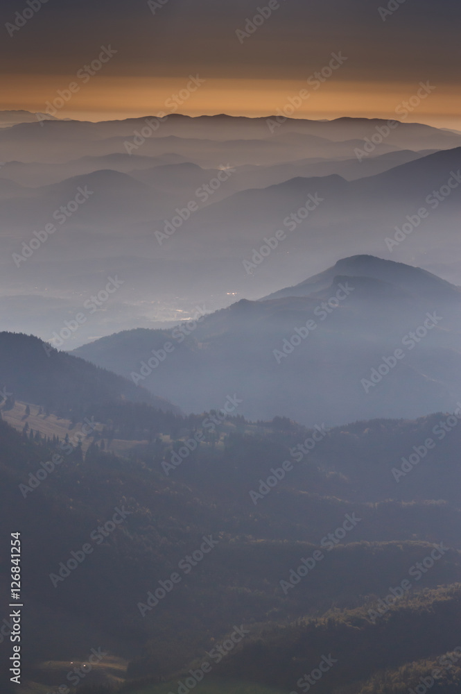 Misty mountain sunrise