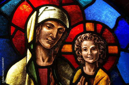 Mary and Jesus in stained glass