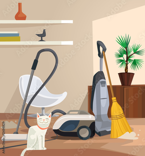 Cleaning banner. Office room. Vector flat cartoon illustration