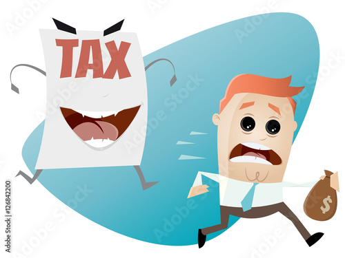 afraid man running away from a tax assessment monster