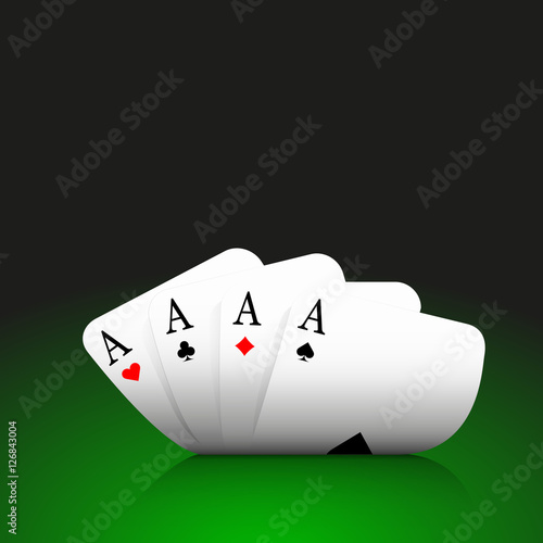Four aces combination, poker, casino, curved,  on dark green background