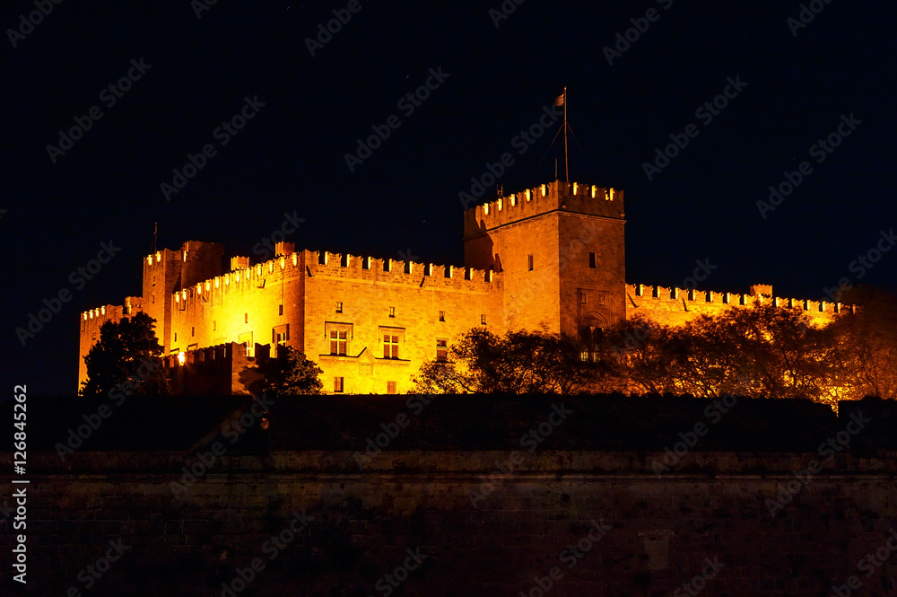 view of the castle masters, the main Rhodes the night summer view of the castle masters, the main Rhodes the night summer
