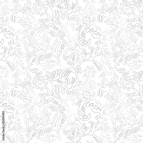 Seamless floral monochrome pattern,  black white background