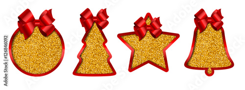 christmas hanger gold glitter with red bow