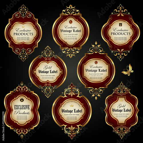 Luxury ornamental gold-framed labels