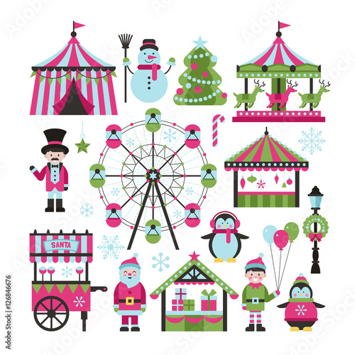 Christmas market and holiday fair elements for graphic and web d