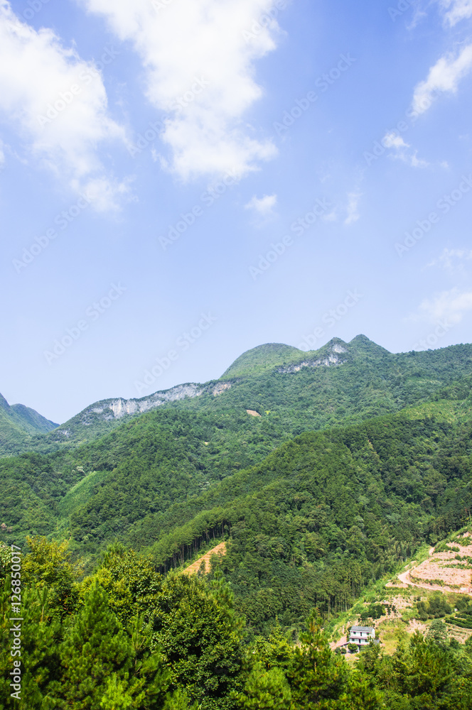 The mountains scenery with blue sky