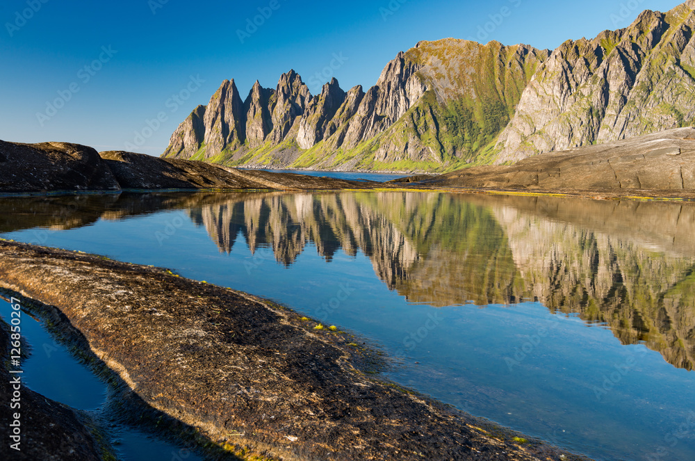 Reflections of the Devils Teeth, Tungeneset, Senja, Norway Reflections of the Devils Teeth, Tungeneset, Senja, Norway