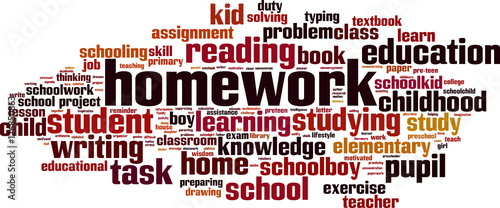 Homework word cloud concept. Vector illustration