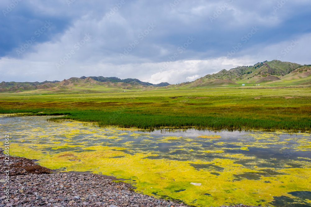 Fototapeta premium Landscape at Sayram lake, Xinjiang Uyghur autonomous region, China