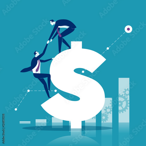 Helping Hand. Businessman helps to climb a dollar sign. Concept business vector  illustration.