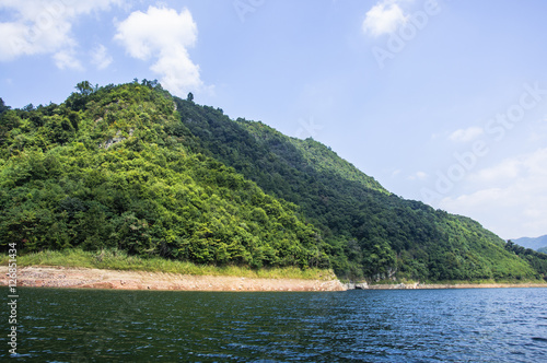 The lake and mountains scenery with blue sky