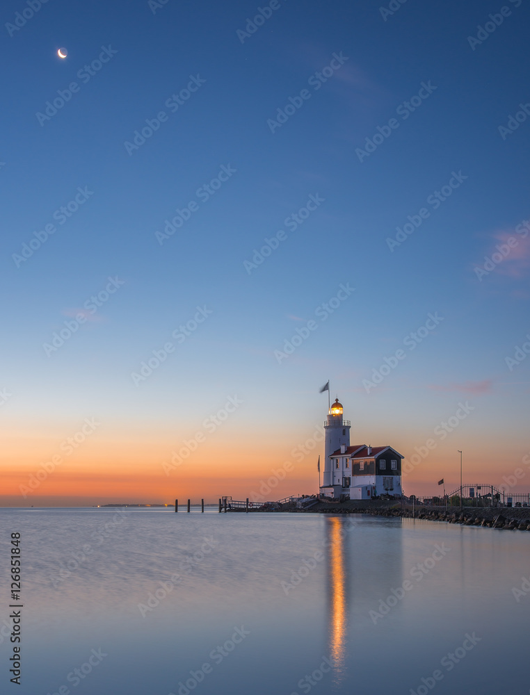 Lighthouse Paad van Marken with moon