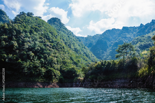 The lake and mountains scenery with blue sky