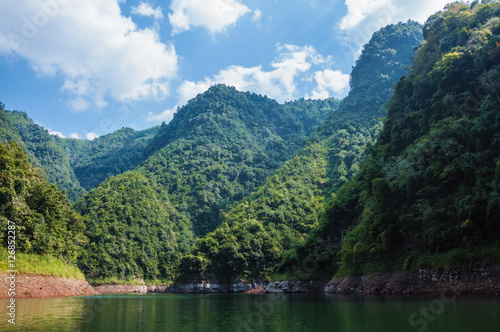 The lake and mountains scenery with blue sky