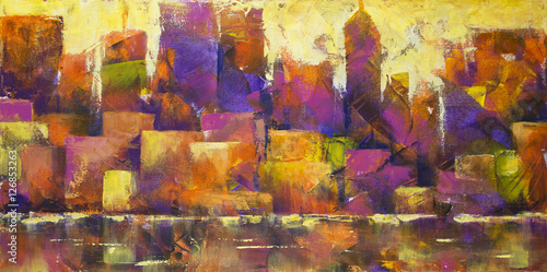 Colorful Cityscape - Acrylic painting of a colorful city skyline
