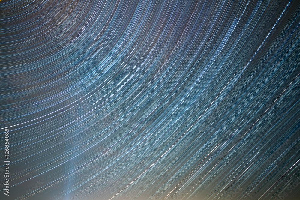 The real photo of star trails in the night sky
