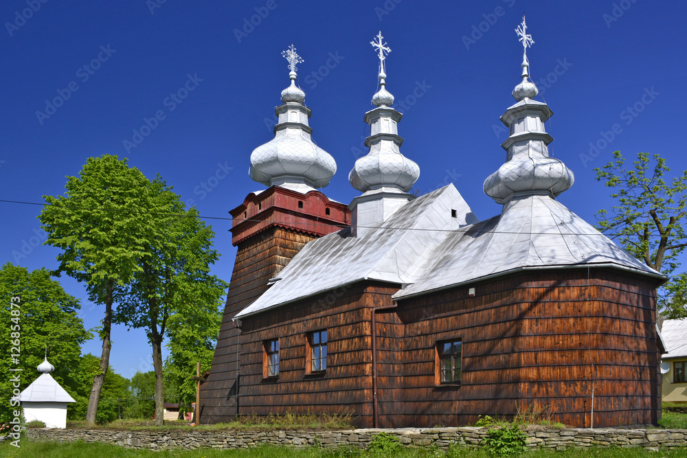 ncient greek catholic wooden  church in Bogusza near Grybow