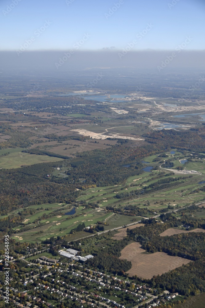 aerial view of a golf course  near the town of Caledon, Ontario Canada