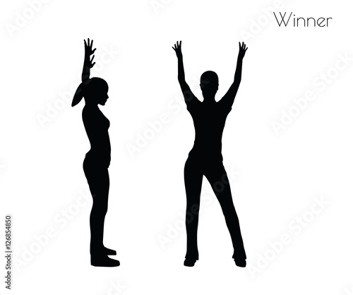 woman in Winner pose
