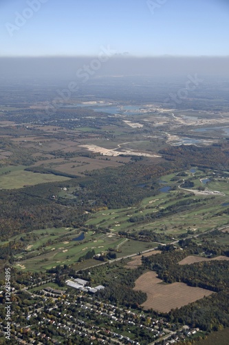 aerial view of a golf course near the town of Caledon, Ontario Canada