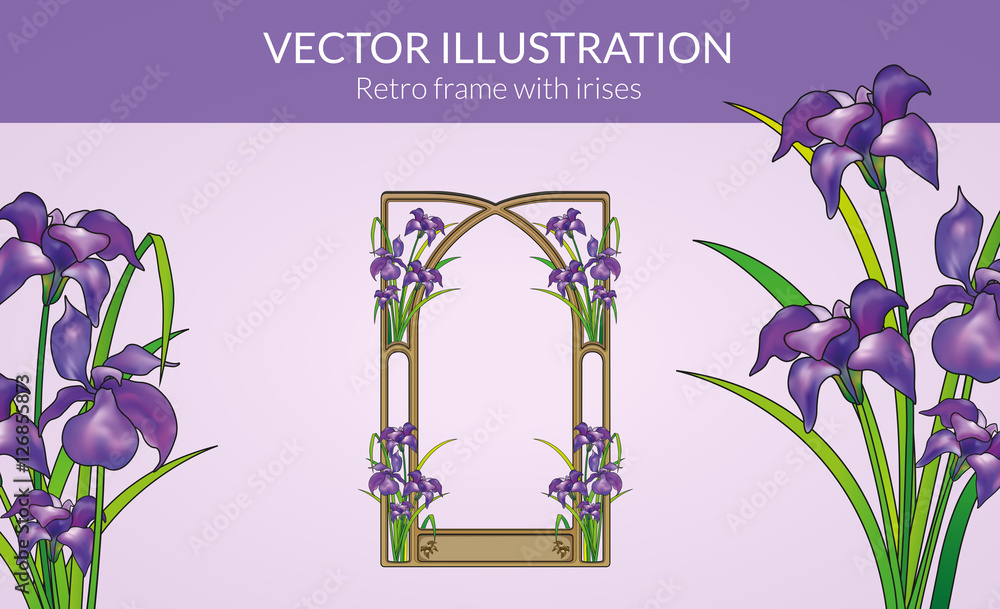 Retro frame with irises - Vector Illustration  - obrazy, fototapety, plakaty 