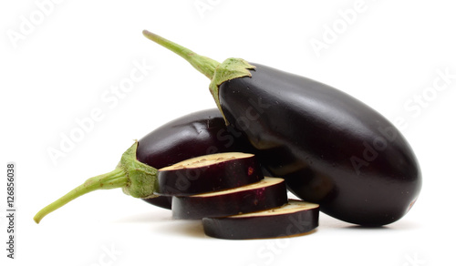 aubergine eggplants on white background