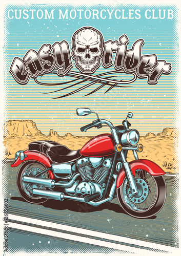 Hand-drawn vintage motorcycle on the grunge background